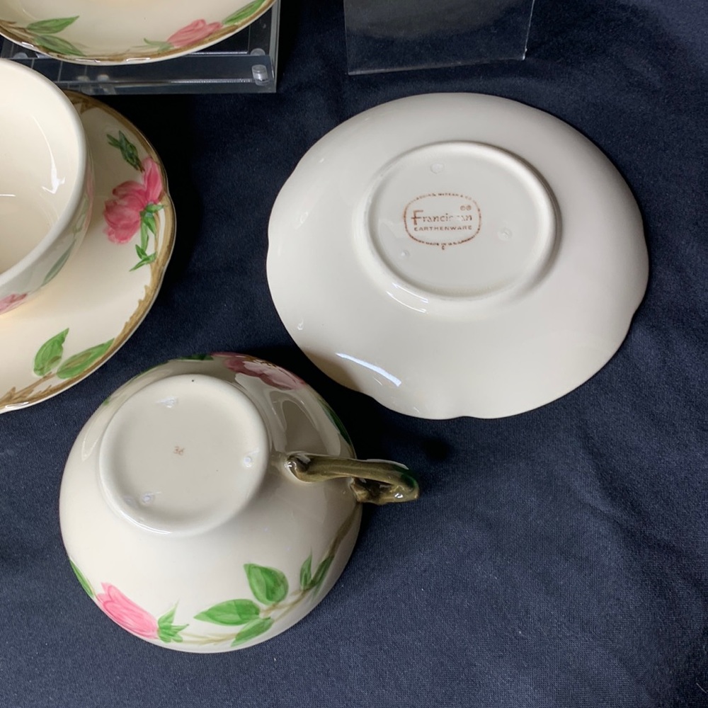 Set of 4 vintage 1958-60 Franciscan Dessert Rose cups and saucers - Picture 5 of 13